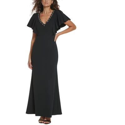 Женское черное расшитое бисером вечернее платье с V-образным вырезом Vince Camuto, 14 BHFO 7239