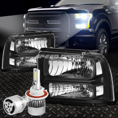 ЧЕРНАЯ ФАРА В КОРПУСЕ + ПРОЗРАЧНЫЙ УГОЛ + БЕЛЫЙ СВЕТОДИОД H13 HID с ВЕНТИЛЯТОРОМ ДЛЯ 05-07 SUPERDUTY