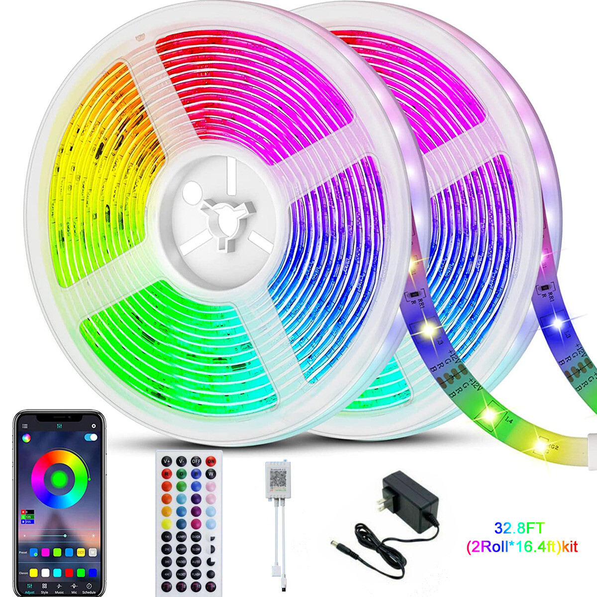 100ft LED Strip Lights 5050 RGB Bluetooth Color Change Remote For Rooms Bar USA