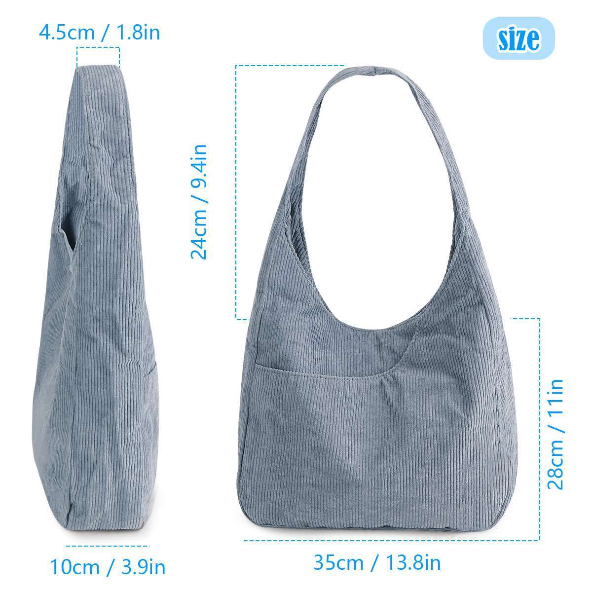 Corduroy Tote Bag for Women Large Hobo Bags Tote Bag with Zipper Casual Shoulder