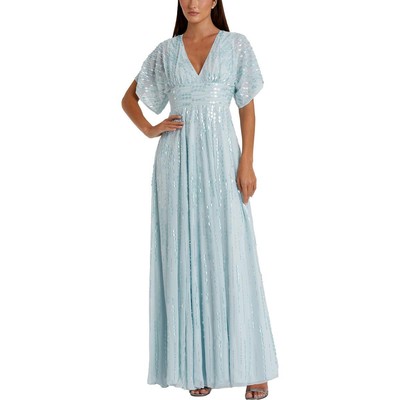 Женское официальное вечернее платье Mac Duggal, украшенное синим шифоном, 4 BHFO 6225