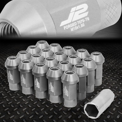 J2 ENGINEERING 7075 АЛЮМИНИЙ M12X1.5 20ШТ 50 ММ ГАЙКИ С ОТКРЫТЫМ КОНЦОМ + АДАПТЕР СЕРЕБРИСТЫЙ