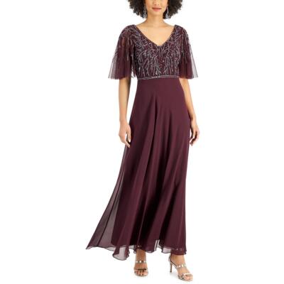 

JKara Женское фиолетовое сетчатое вечернее платье с украшением  BHFO 7110, Wine multi