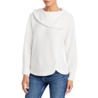 Adrienne Vittadini Womens Sherpa Tulip Hem Pullover Sweater Top BHFO 3817