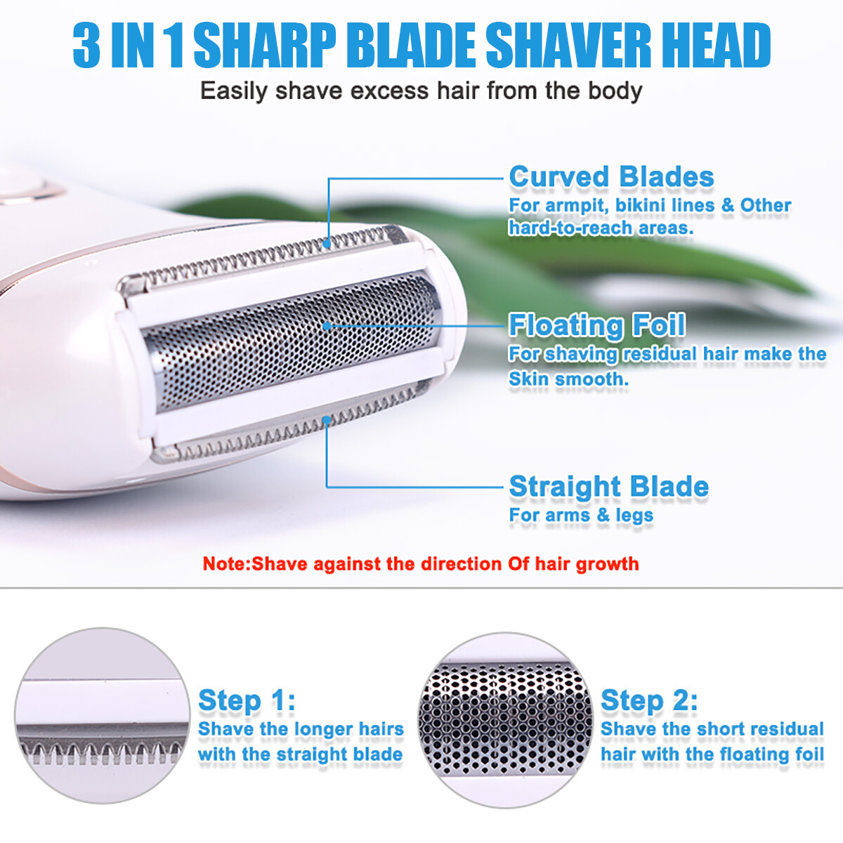 3 in 1 Wet & Dry Painless Rechargeable Lady Shaver Electric Razor for Women