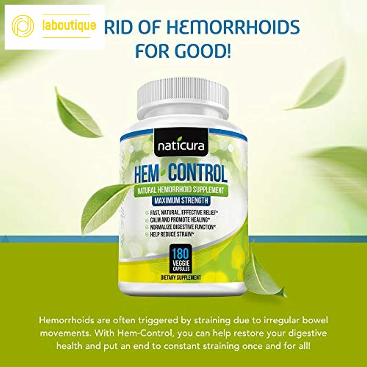 Naticura HemControl Natural Hemorrhoid Supplement Vegan Herbal 180