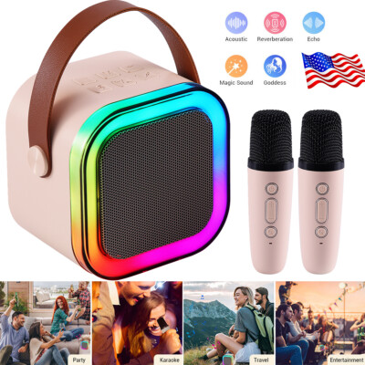 Kids Portable Mini Karaoke Machine Bluetooth Speaker TWS w/2 Wireless Microphone