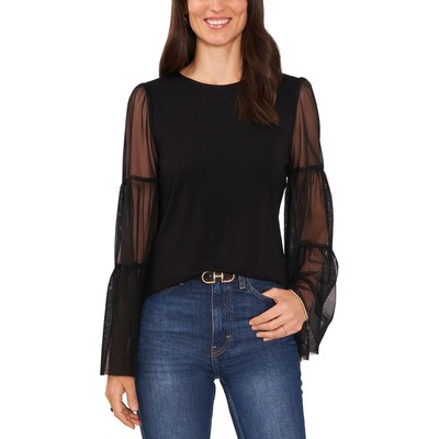 Vince Camuto Женский черный сетчатый пуловер с круглым вырезом, блузка-рубашка XS BHFO 3599