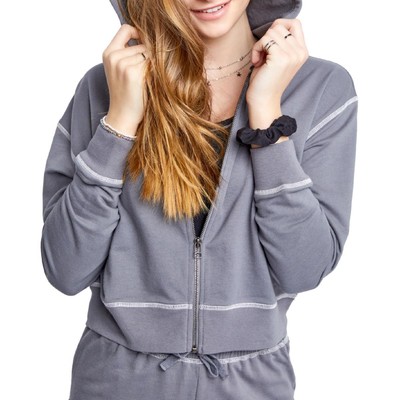 Sundown by Splendid Womens Joey Grey Knit Zip Hoodie Loungewear L BHFO 1078