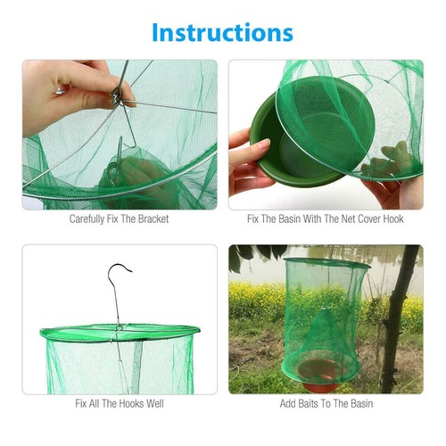 2 Fly Traps Outdoor Fly Trap For Patio With 4 Non-Toxic Dissolvable Bait Refills. Reusable Hanging Bug Catcher Killer For All Filth Flies For Outside Bug Control Yard Ranch. Hanging Chains Included
