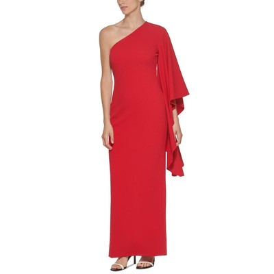 

Calvin Klein Женское красное вечернее платье макси на одно плечо с драпировкой  BHFO 7522, Красный