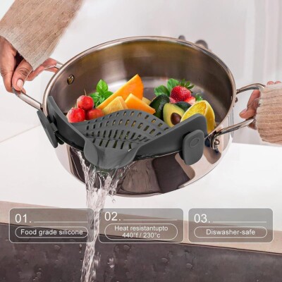 Clip-On Silicone Colander Snap N Strain Strainer Universal Pot Strainer