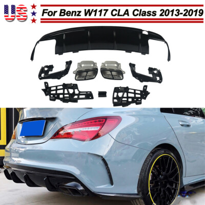 Rear Bumper Diffuser+Tailpipes Fit For 2013-2019 Mercedes Benz W117 CLA45 Sport