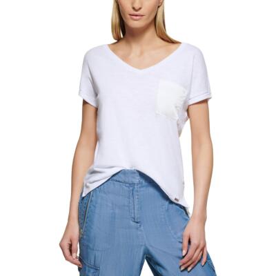 

Женская атласная футболка с V-образным вырезом DKNY BHFO 1238