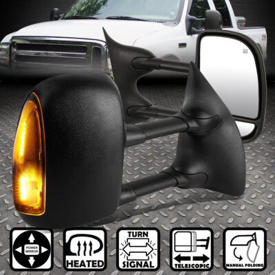 ДЛЯ 99-07 ПАРА БУКСИРОВОЧНЫХ ЗЕРКАЛ SUPERDUTY POWER+ С ПОДОГРЕВОМ +СВЕТОДИОДНОЙ ПОДСВЕТКОЙ ЗАДНЕГО ВИДА