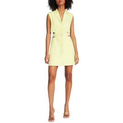 Женская льняная мини-рубашка без рукавов Evan Yellow от Steve Madden Womens XS BHFO 1320