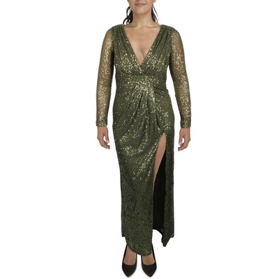 

Ieena for Mac Duggal Женское зеленое вечернее платье макси с блестками  BHFO 4879, Olive