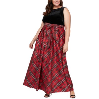 

Женское длинное вечернее платье в бархатную клетку SLNY BHFO 6867, Black/red
