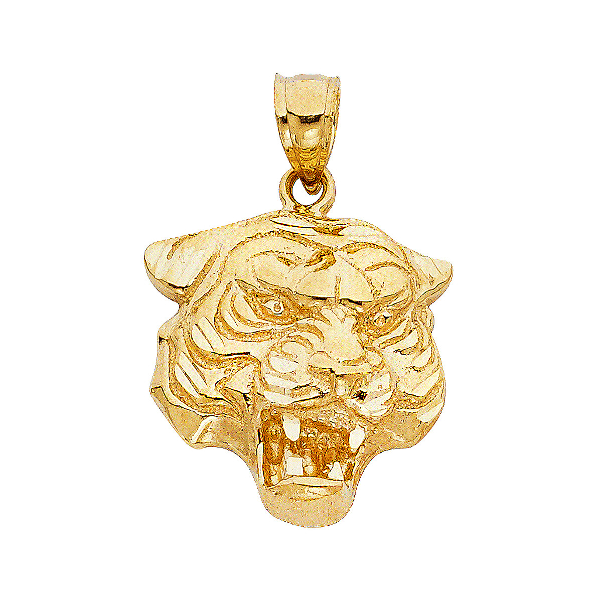 Pre-owned Tiger 14k Solid Yellow Gold High Polished Diamond Cut  Head Charm Pendant.
