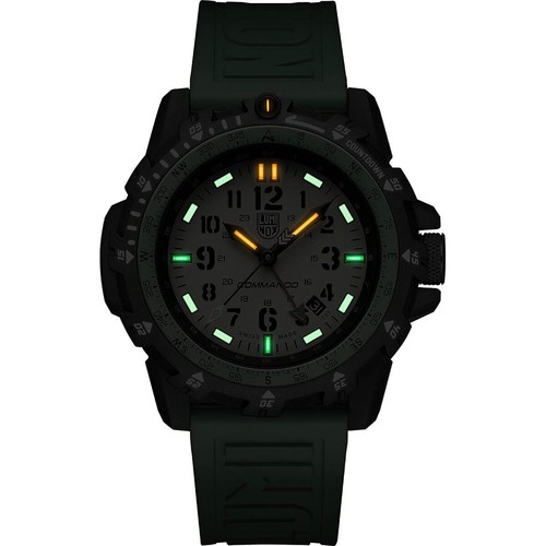 Pre-owned Luminox Men's Watch Commando Raider Compass Beige Dial Green Rubber Strap 3337