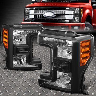 ДЛЯ 17-19 FORD F250 F350 SUPER DUTY ЧЕРНЫЙ КОРПУС ЯНТАРНЫЕ УГЛОВЫЕ ЛАМПЫ ФАР