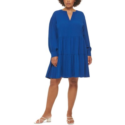Женское синее многоуровневое платье Calvin Klein из вискозы в обтяжку и расклешенное платье Plus 14W BHFO 6043