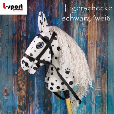 L-Sport Steckenpferd Hobby Horse groß Tiger schwarz/weiß mit Zaumzeug + Halfter