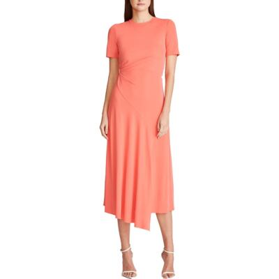 

Женское розовое трикотажное повседневное платье-футболка миди Halston Lauren  BHFO 7071, Коралл