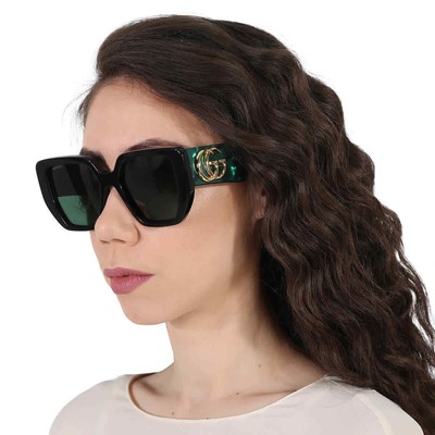 Pre-owned Gucci Green Geometric Ladies Sunglasses Gg0956s 001 54 Gg0956s 001 54