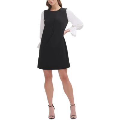 

DKNY Женское рабочее платье с цветными блоками и длинными рукавами BHFO 3242, Black-ivory