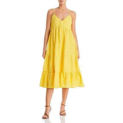 Летнее миди-платье Aqua Womens из желтого хлопка с петельками XS BHFO 4704