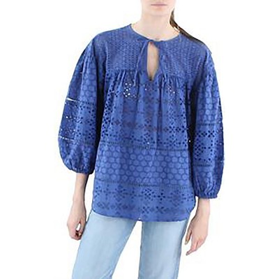 Lauren Ralph Lauren Женская голубая рубашка с пышными рукавами и ушками, блузка-топ XL BHFO 0897