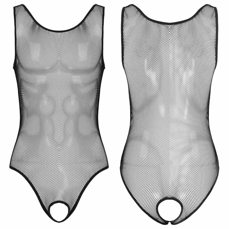 Herren Bodysuit Netz-Transparent – Ärmellos, Offener Schritt, Enganliegend, Für Party, Dessous, Rollenspiel