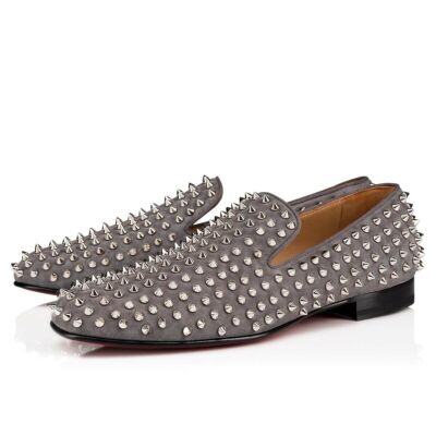 Christian Louboutin Mens Rollerboy Spikes Shadow Grey Flat