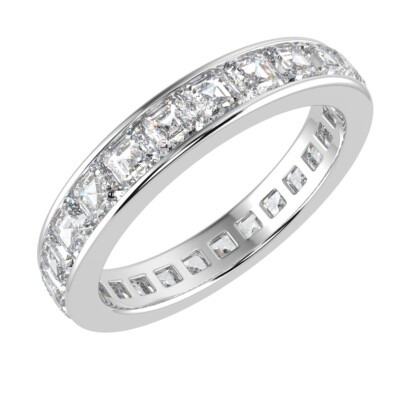 Natural F/VS 1.50 Ct Asscher Cut Diamond Wedding Eternity Ring In Platinum