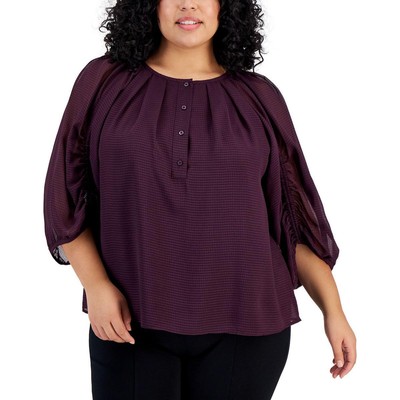 Женская фиолетовая плиссированная блузка с круглым вырезом и принтом Calvin Klein плюс 2X BHFO 5350