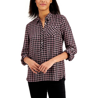 

Tommy Hilfiger Женская рубашка в клетку в металлизированную клетку Топ BHFO 4659