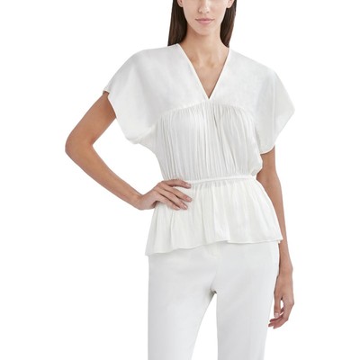 

BCBGMAXAZRIA Женская блузка цвета слоновой кости с v-образным вырезом и баской, рубашка  BHFO 8784, Corozo