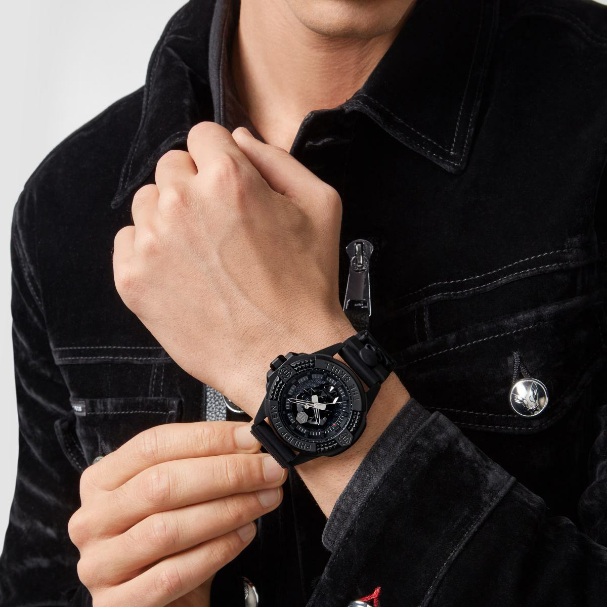 Pre-owned Philipp Plein Men's Watch Analog Quartz $kull Black Pwaaa0721 Silicone