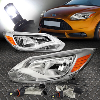 ПАРА ХРОМИРОВАННЫХ БОКОВЫХ ФАР ЯНТАРНОГО ЦВЕТА С КОРПУСОМ + СВЕТОДИОДНАЯ ЛАМПА HID 6000K ДЛЯ FORD FOCUS 12-14