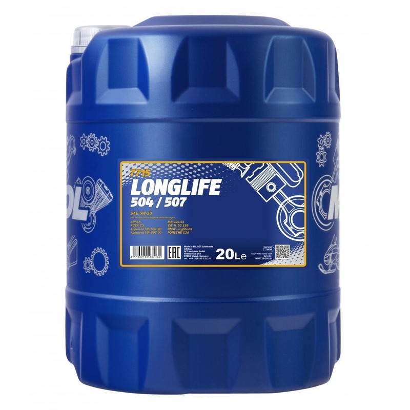 20 Litre Mannol Longlife 504/507 5w-30 Huile Moteur Api Sn Acea C3 7715