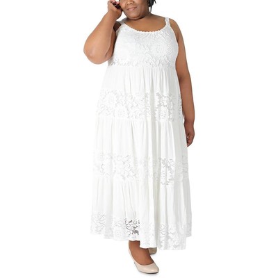 

Женское кружевное многоярусное платье макси без рукавов Signature By Robbie Bee Plus BHFO 3907, Белый