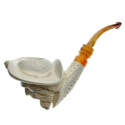 Up Past Bedtime Smoking Man Meerschaum  Tobacco Pipe Slight Bend By Paykoc M1900