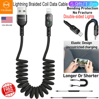 Coiled USB Charging Fast Charger Cord for iPhone 13 12 11 Pro Max XR 8 7 6