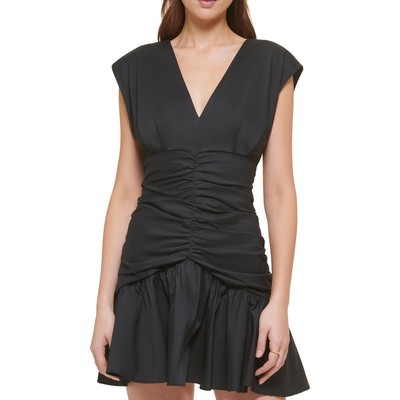 Женское черное мини-платье DKNY с коротким рукавом и расклешенными рукавами XL BHFO 0802