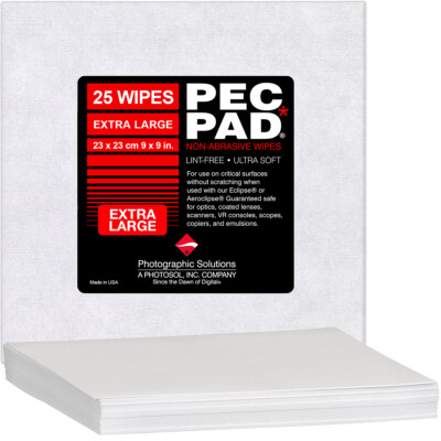 Photographic Solutions PEC PAD 9x9 Non-Abrasive Lint Free Wipes, 25 Sheets