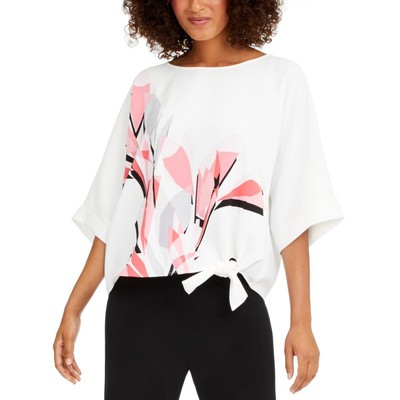 Женская белая блузка с боковым галстуком и принтом Alfani, верхняя рубашка, L BHFO 3546
