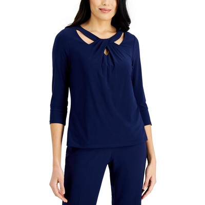 

Женская темно-синяя блузка с круглым вырезом Kasper, рубашка Petites  BHFO 6877, Kasper navy