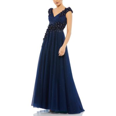 Женское вечернее платье Mac Duggal, украшенное цветочным узором, BHFO 7953