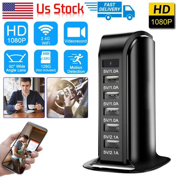 Hidden Wifi Camera Motion Detection Home Security Nanny HD Cam USB Charger Type.
